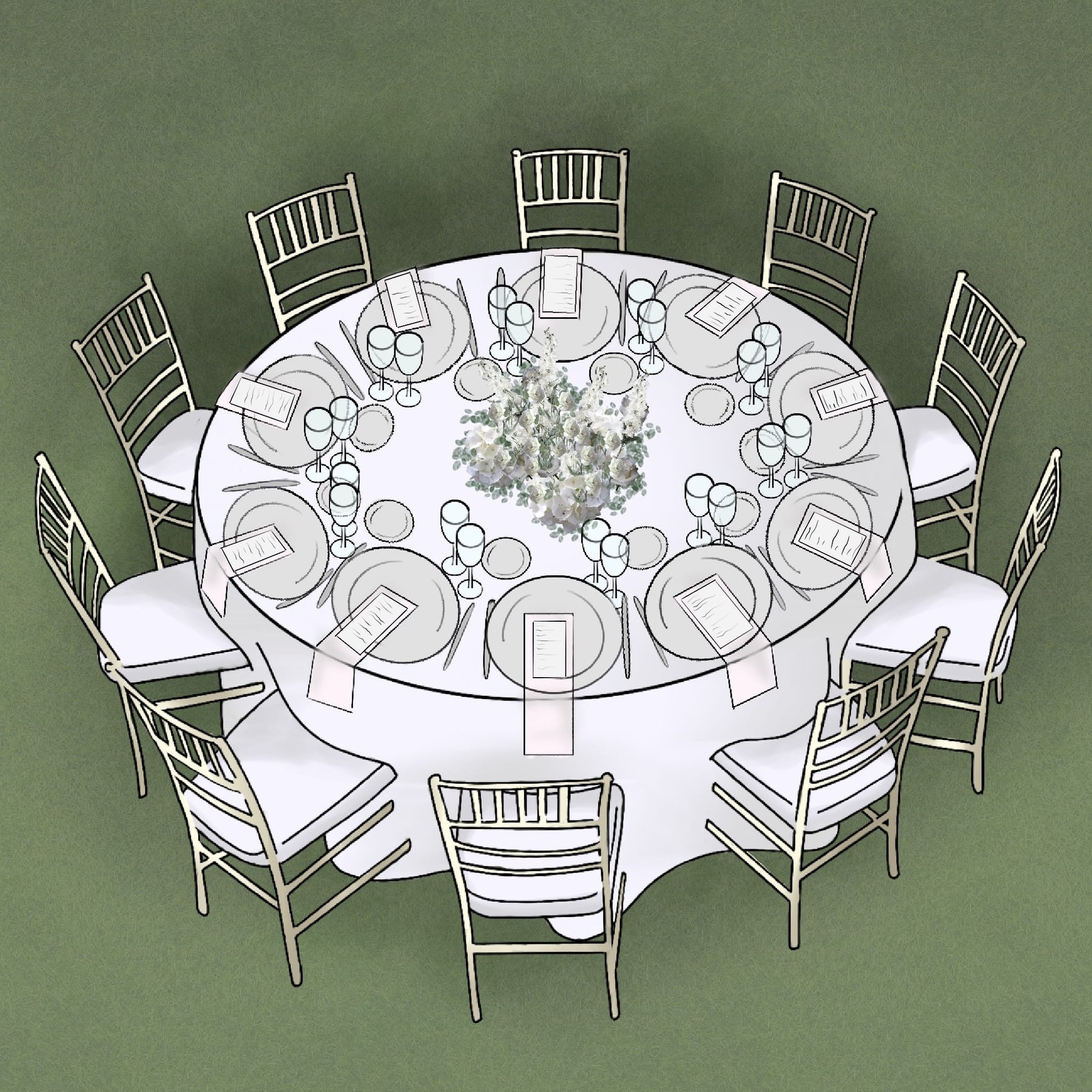 Design board for the round table for Biagio and Mena’s wedding