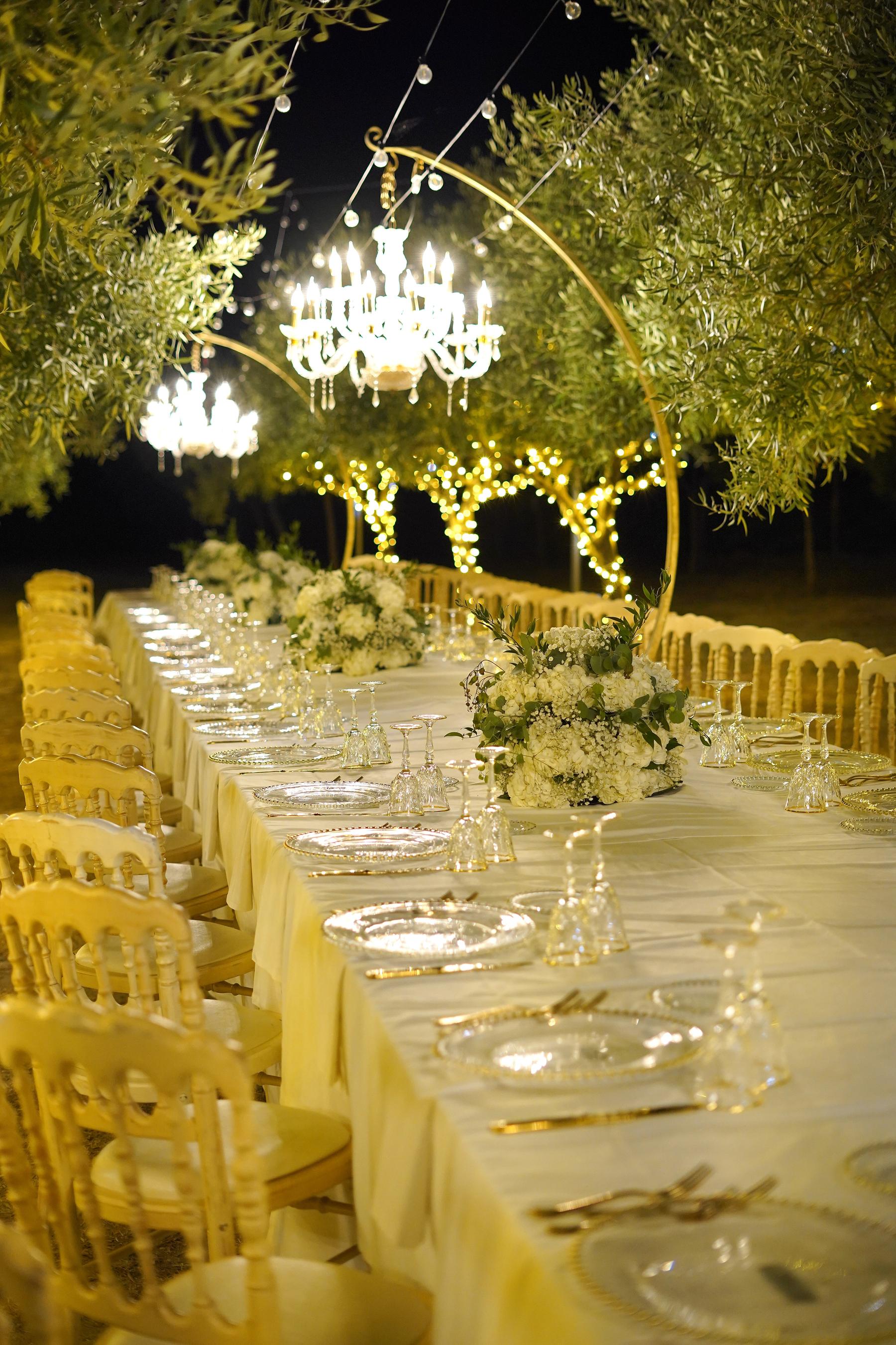 Table under the chandelier